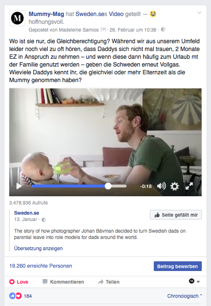 Unser Swedish Dads Post auf Facebook über Johan Bävmans Foto Projekt